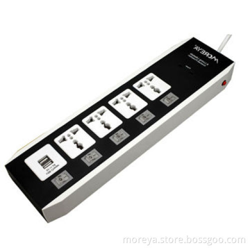 Power strip, universal standard, 5 individual socket outlets + 2 USB plugs, overload protectionNew